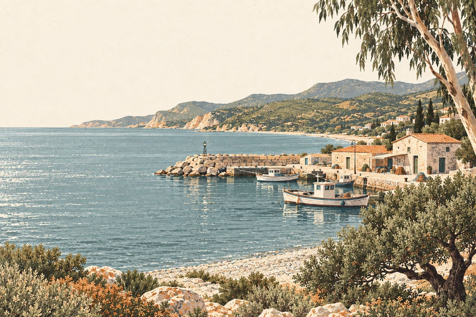 Latchi harbour and the Akamas hills near Polis